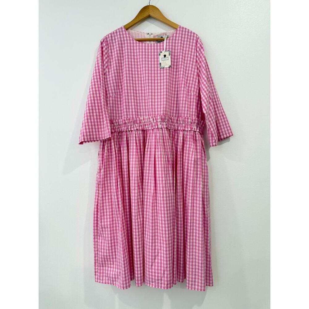 New Dainty Jewells Pink Gingham Modest Dress Ruffle Drop Waist Midi XXXL